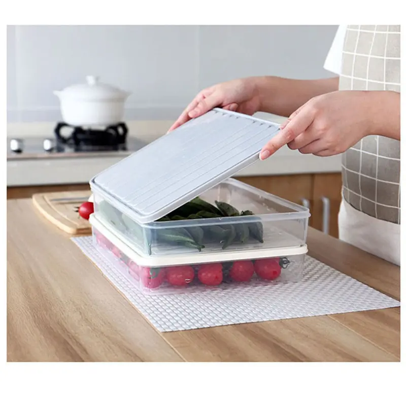 mDesign Caja organizadora de plástico para nevera Recipiente para guardar alimentos con tapa Organizador para nevera transparente/blanco cocina y despensa apto para alimentos 
