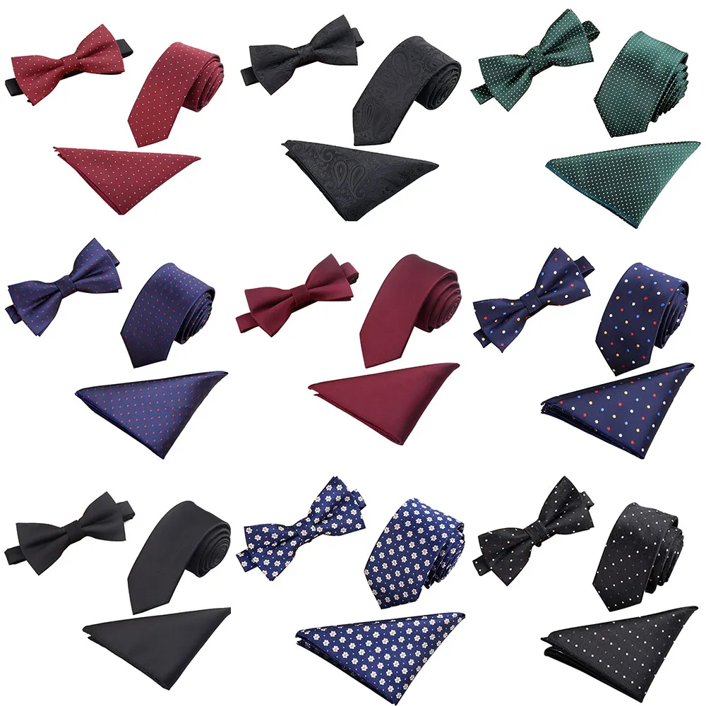  Men Jacquard Woven Bow Tie Necktie Handkerchief Wedding Party Pocket Square Set QNTIE0086
