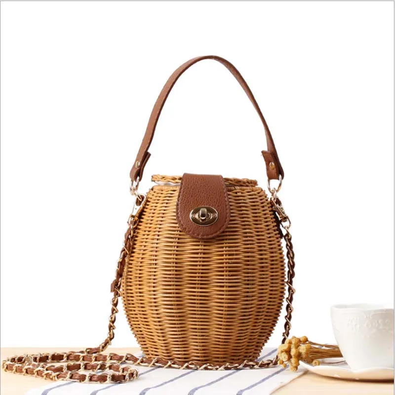 

Women's handbag luxury rattan Messenger bag cotton handmade rattan weaving 2019 summer beach designer bags for women sac main
