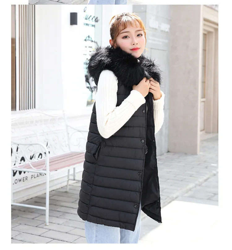 Cold and warm Winter's winter down jacket new Korean version of the long section was thin waist Raccoon Fur big stand vest