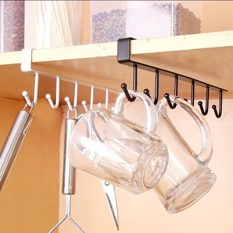 6 крючков держатель чашки повесить кухонный шкаф под полкой хранения Вешалка-органайзер крюк