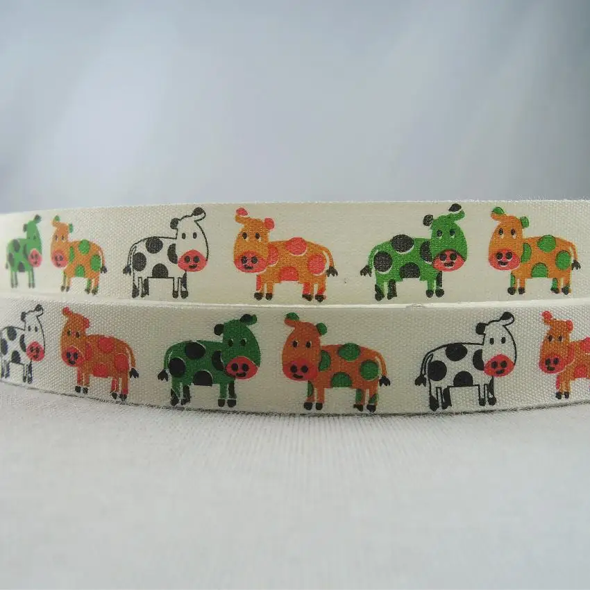 

15mm5/8" Printed Cows cartoon 100% Cotton Ribbon DIY Craft Sewing & Packing Cloth Fabric Ribbons Garment Accessory 5Yard XM-61A