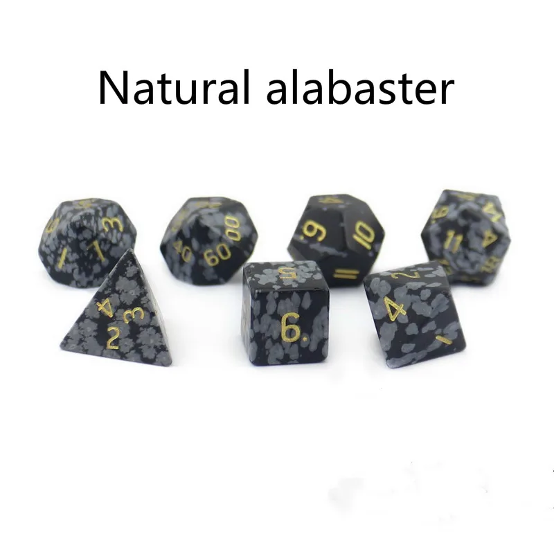 

7Pcs/set 2018 High Quality Dragon and Dungeon D20 System Natural Alabaster Multifaceted Digital Dice