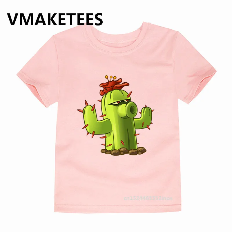 Летняя футболка для мальчиков и девочек детская футболка с круглым вырезом и принтом «Растения против Зомби» Детская повседневная одежда с героями мультфильмов HKP5241E