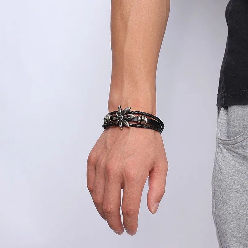 Мужской кожаный браслет 8 5 дюйма|leather bracelet with pearls|leather and metal braceletleather strips for sale |