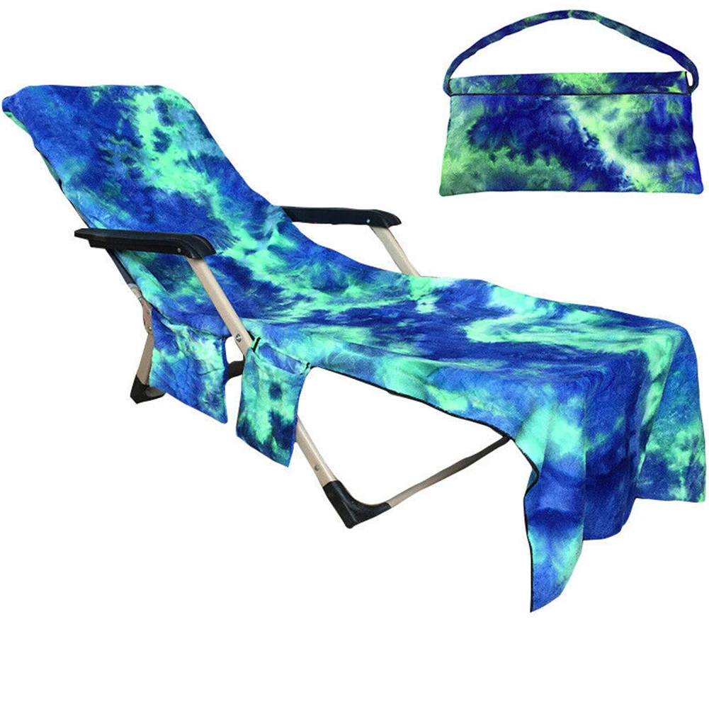 

Tie Dyeing Beach Towels Pool Patio Bath Pocket Microfiber Lounge Chair Cover Portable Outdoor Bag Sun Foldable