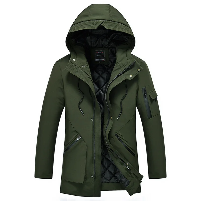 

Hooded Parka Male Casual Slim Solid Cotton Blends down Jackets Flocking Zipper Cross-Border Supply Winter New Style European And