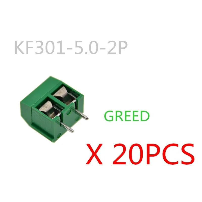 20PCS/LOT KF301-2P KF301-5.0-2P KF301 Screw 2Pin 5.0mm Straight Pin PCB Screw Block green