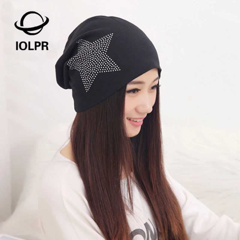 2016 beanie hats for women New Knit Baggy casual cotton gorro with Star Female Warm Winter solid Bonnet Head Cap multicolor