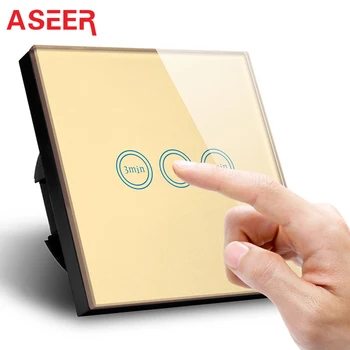 

ASEER EU Standard 1 gang time delay switch 1000W,3-9min time delay on off switch 220v,Touch Switch with time delay function