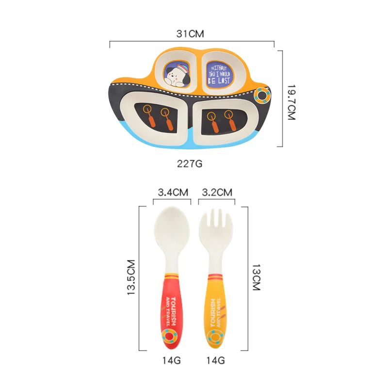 Детская посуда 3 шт мультфильм Трубная решётка детская вилка ложка для кормления детей посуда бамбуковое волокно детские набор посуды для