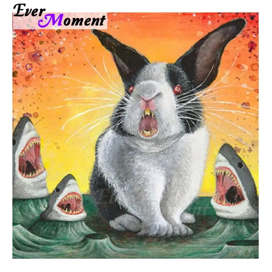 

Ever Moment Diamond Painting Full Square Drill 5D DIY Decoration For Home Rhinestone Diamond Embroidery Rabbit Sharks S2F1758