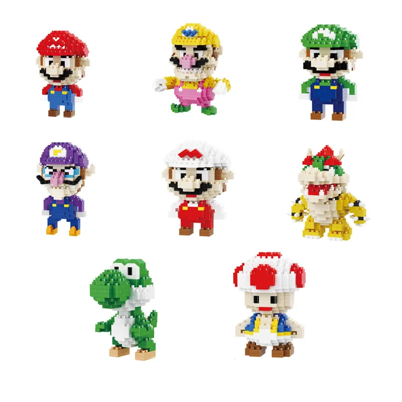 

Classic Game Image Micro Diamond Building Block Super Mario Bros Nanoblock Wario Yoshi Waluigi Toad Luigi Bowser Bricks Toys