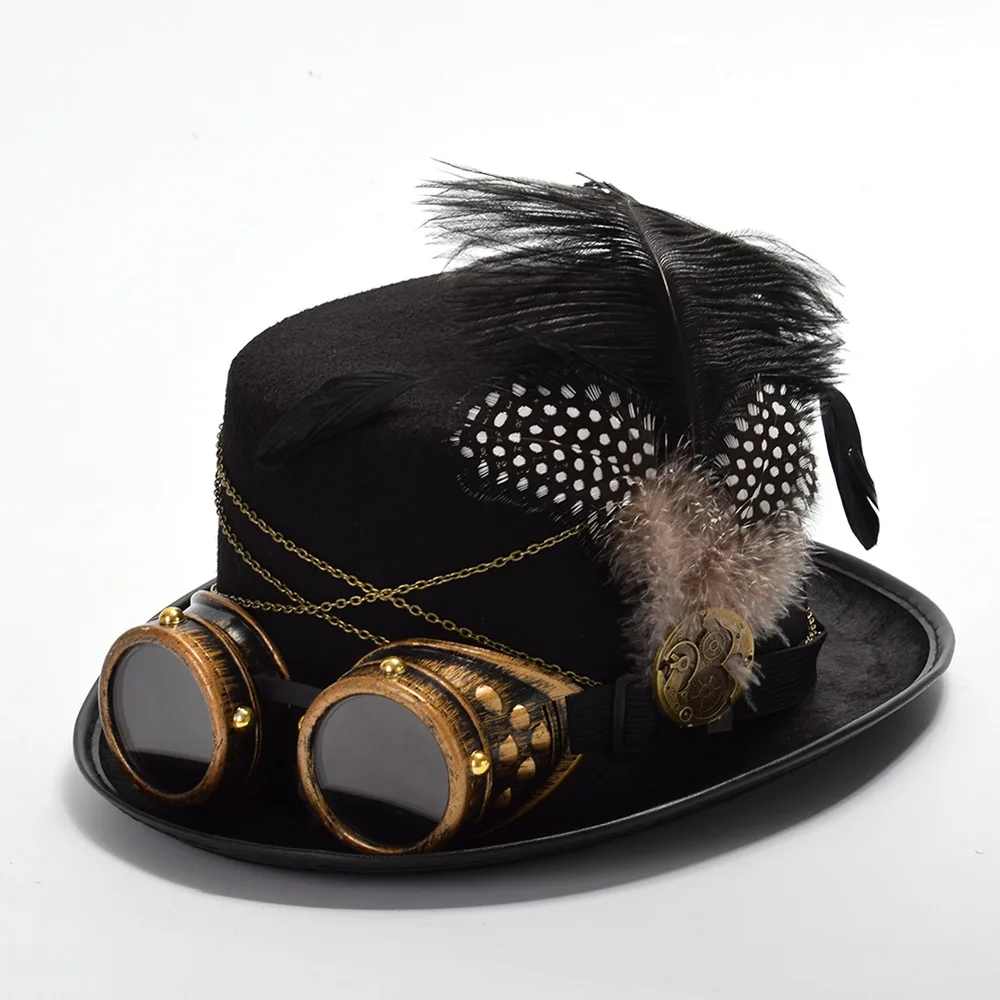 Черная шляпа в стиле стимпанк с перьями|black top hat|top hattop hat black |