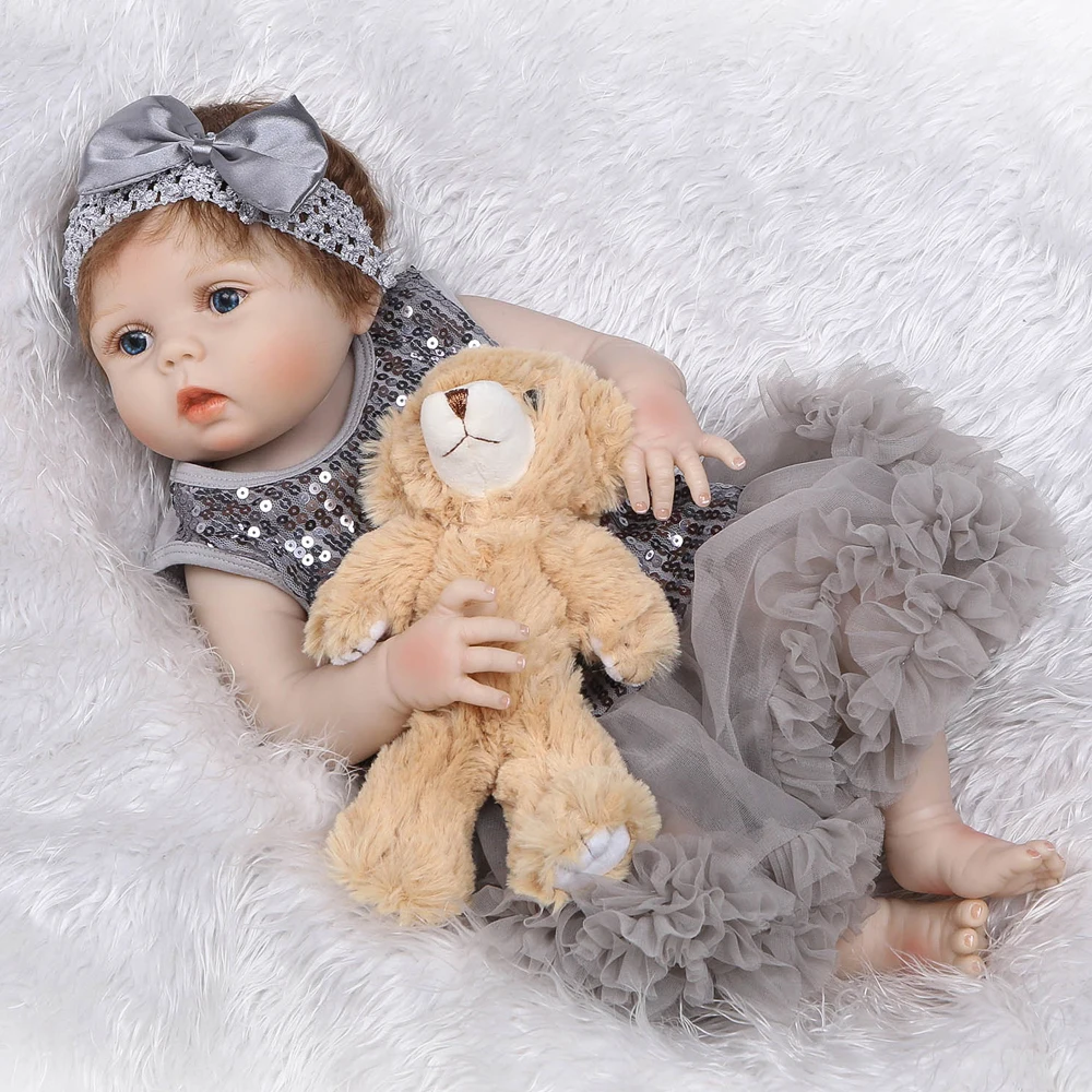 

NPK new dolls reborn 55cm Silicone Reborn Baby Doll Toys With Bear Pacifier Luxury Accessories bebe dolls boneca Birthday Gift