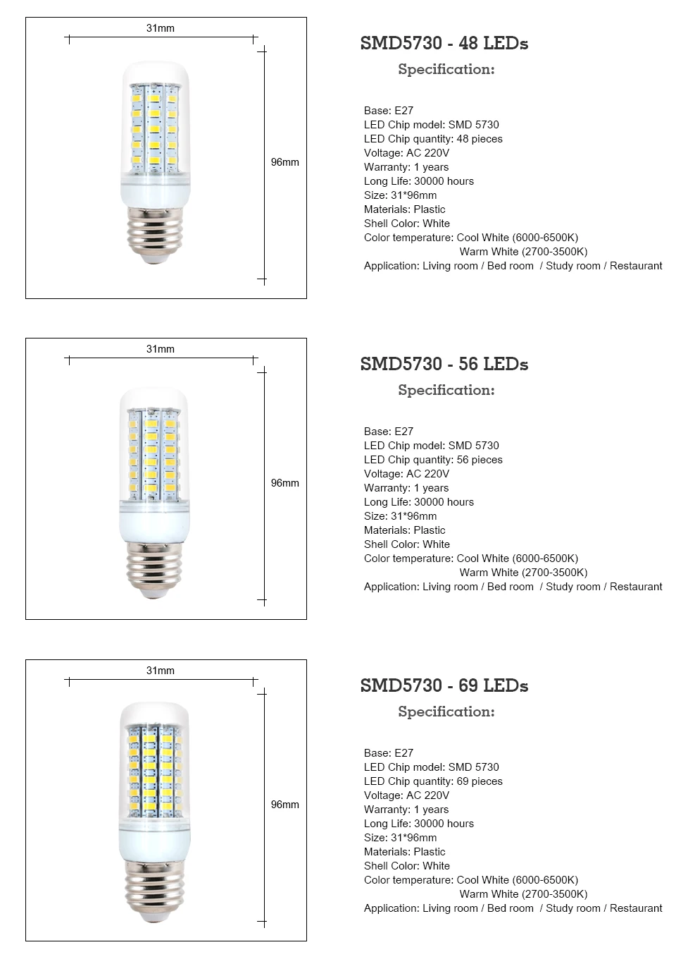 KARWEN светодиодный светильник E27 SMD 5730 220 В 24 36 48 56 69 светодиодная люстра в форме свечи светодиодная лампа для украшения дома Светодиодная лампа-кукуруза