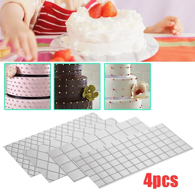 4Pcs/Set Grid Transparent Texture Mat Fondant Cutter Cake Mold Baking