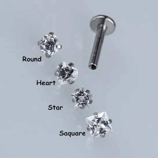 

Mix 4 Shape Zircon Internally Threaded 16G Labret Lip Piercing Rings Surgical Steel Ear Cartilage Helix Tragus Stud Body Jewelr