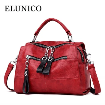 

ELUNICO Female Multi Function Handbag Winter 2020 Retro Soft Leather Shoulder Bags Handbags Women Famous Brands Crossbody Bag