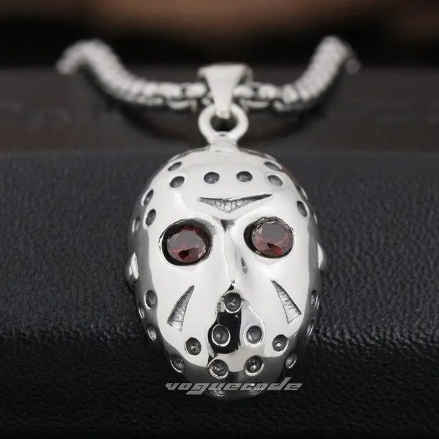 925 Sterling Silver Halloween Jason Mask Hockey Mens Biker Pendant