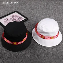 BERTHATINA Хлопок смайлик ленты со смайликом ведро шляпа, шляпа рыбака солнца Кепки Шапки для Для мужчин Для женщин модная рыболовные Шапки