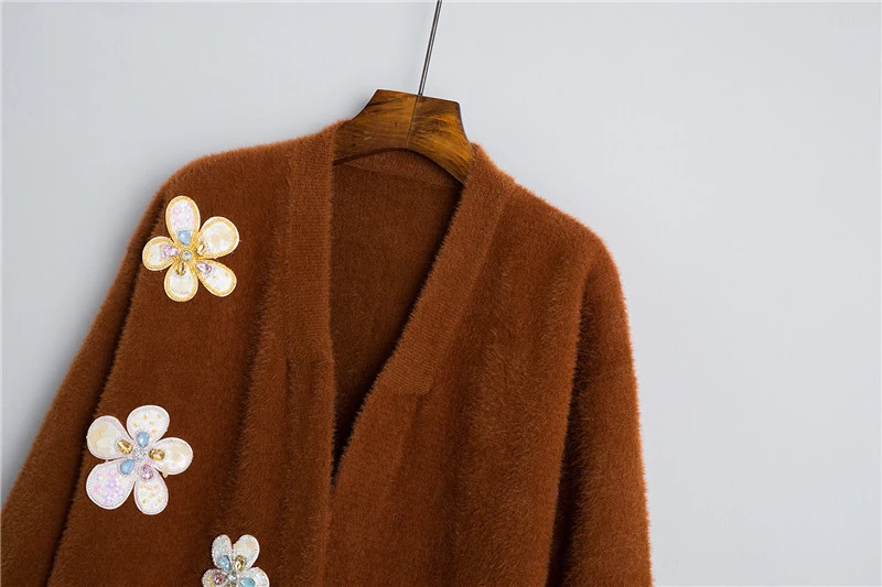 Высококачественная Женская одежда, вязаные пальто, осенне-зимний свитер, кардиган, женский длинный кардиган с вышивкой, женские парки