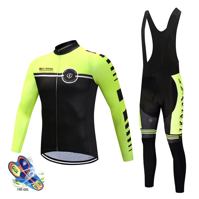 

2019 Men Cycling Clothing Ropa Ciclismo Bike Jersey Set Long Sleeve Cycling Jersey 19D Gel Pad Bike bib Pants Suit