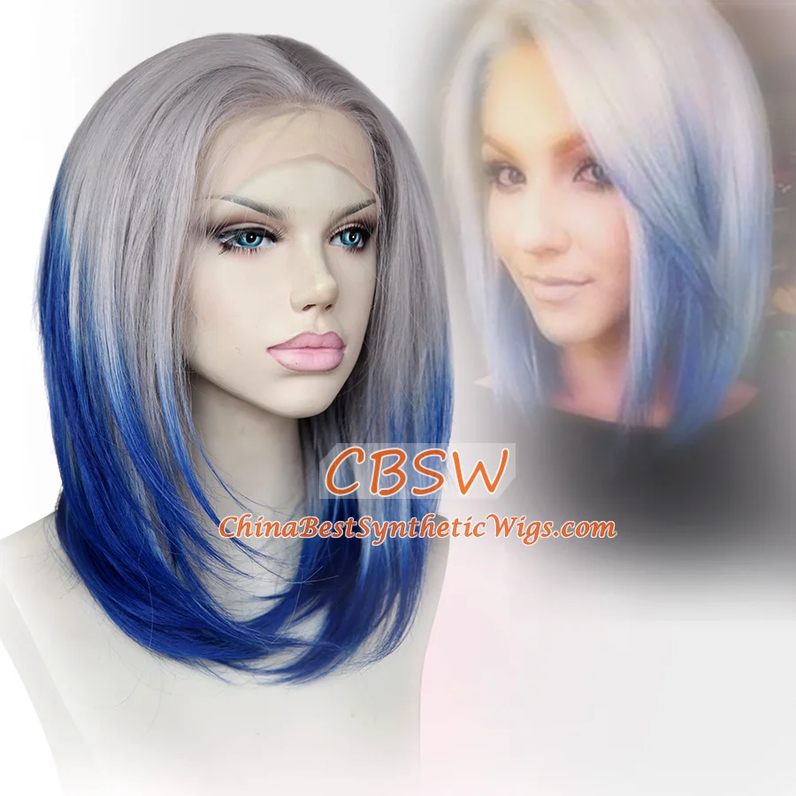 CBWigs Ombre Grey Blue Color Artificial hair synthetic lace front wig