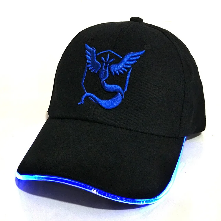 YIFEI бейсбольная кепка Team Valor Team Instinct Pokemon для женщин и мужчин, облегающая Кепка, светится в темноте, светодиодный светильник, кепка Pokemon Go - Цвет: Синий