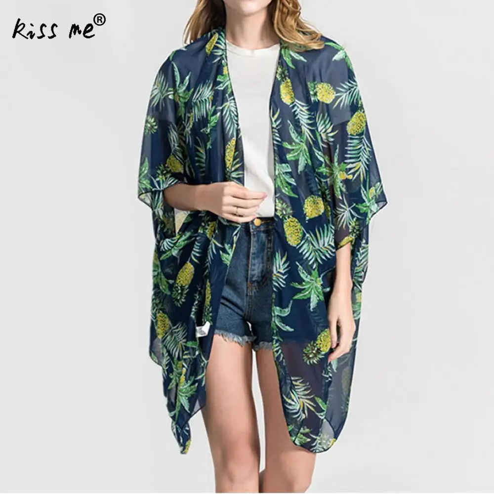 

Printed Beach Cover Up Irregular Chiffon Female Cardigan Women's Tunic Blue Beachwear Cover-Ups Summer Tops for Women