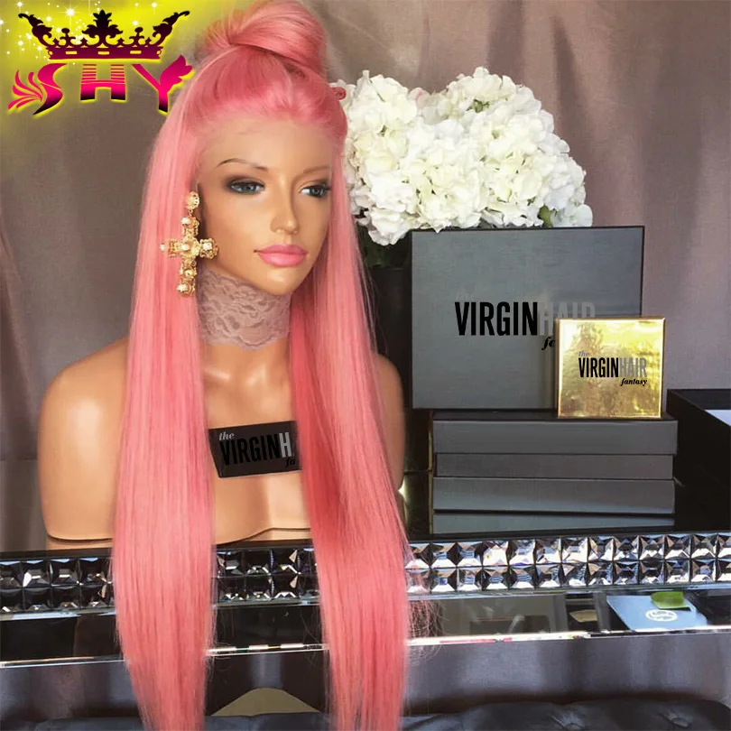 

150%Density Full Lace Wigs Fashion Pink Silky Straight Full Lace Front Wigs Human Hair Brazilian Full Lace Wig With Baby Hair