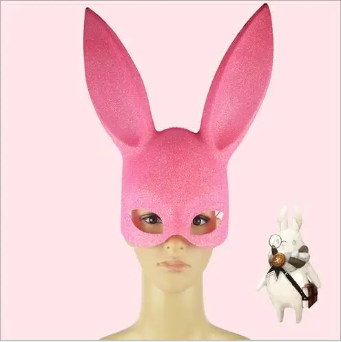 

1PC Beautiful Sexy Black And Pink PVC Veil Mask Rabbit Ear Party Activities Cute Rabbit Face Mask with long ears for kids adults