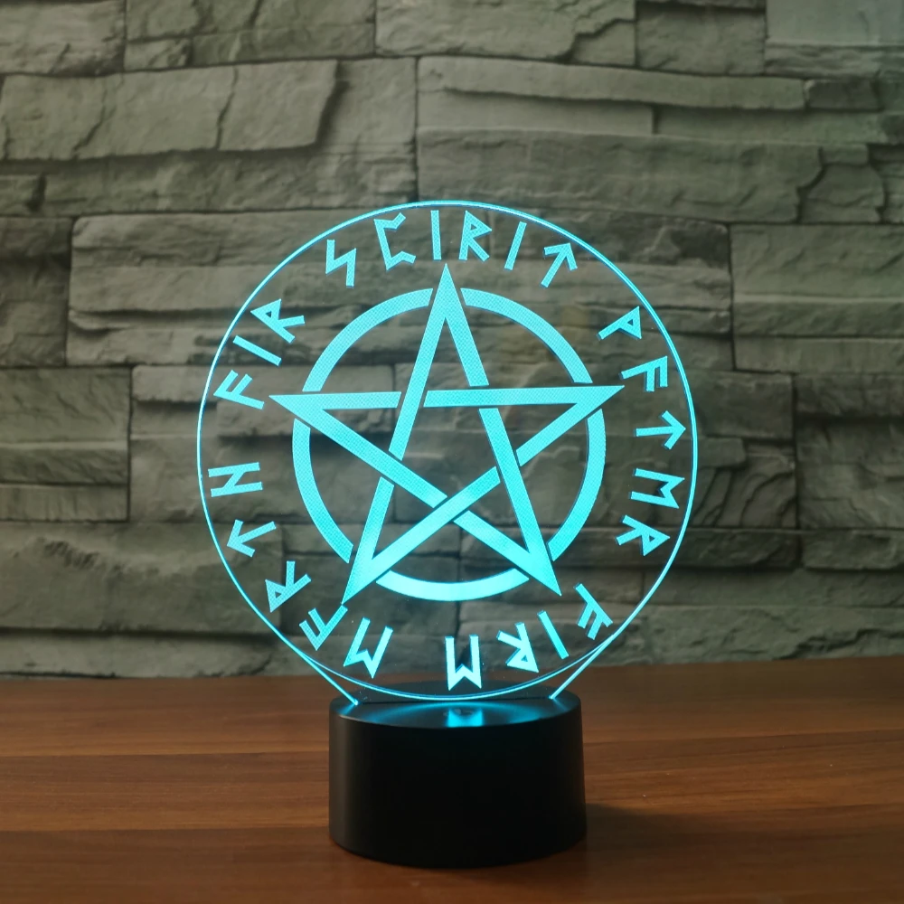 3D Визуальный оптический светильник оккультный Satanic Звездные символы 7 цветов