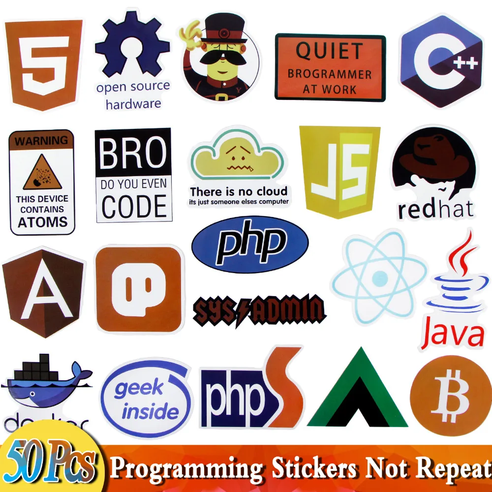 50 шт. интернет разработчик стикеры Java C + программист фанат язык Php Docker Html Bitcoin