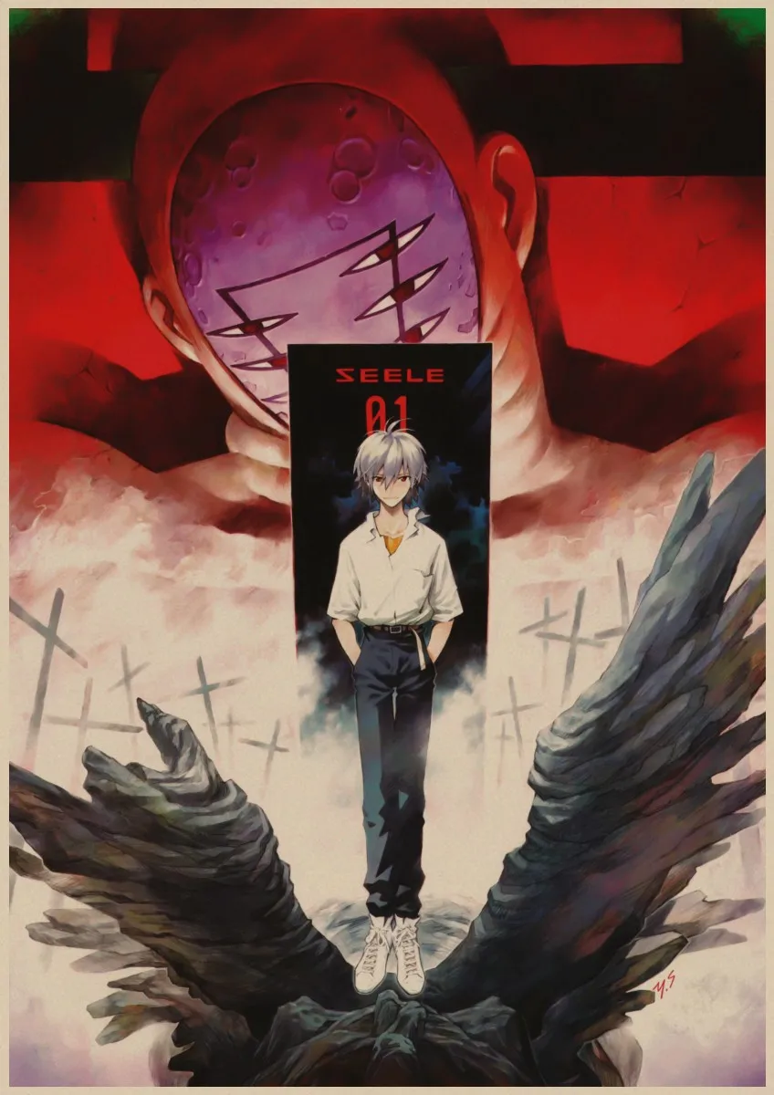 Неоновый Genesis Evangelion арт крафт-бумага плакат Винтаж Ретро плакат Японские Аниме картинки декор комнаты наклейки на стену A2 - Цвет: 1