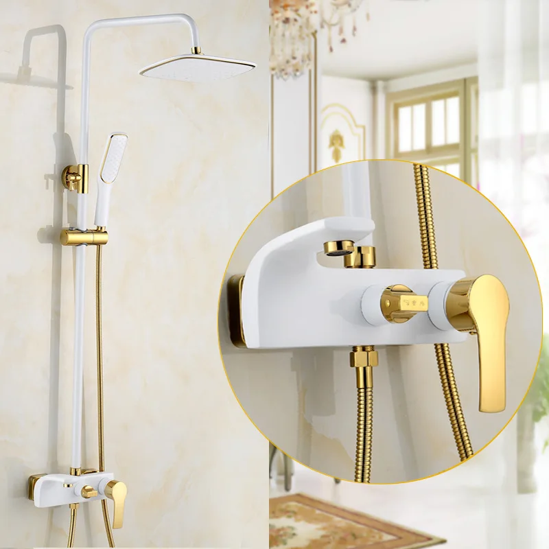 

Dofaso vintage European style wihte gold bath shower faucet mixer set black golden shower set