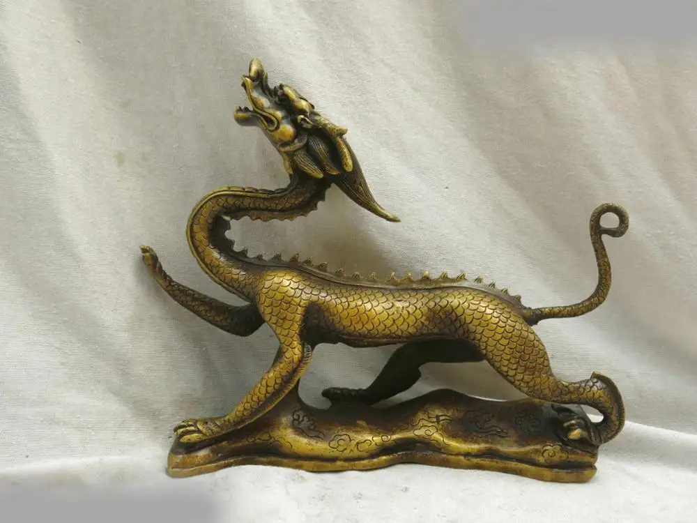 

DS Fine brass sculpture copper carved cloud China totem lucky dragon Statue