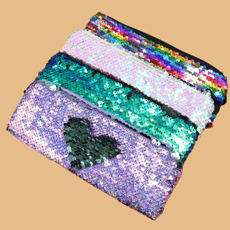 

2 pcs Reversible sequin pencil case Girl Gift Magic Pencil Box Children Student Stationery Storage pen Storage bag Cosmetic bag