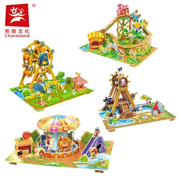 

candice guo! 3D puzzle paper model DIY toy cartoon my carnie Ferris wheel roller coaster carousel pirate ship assembly toy gift