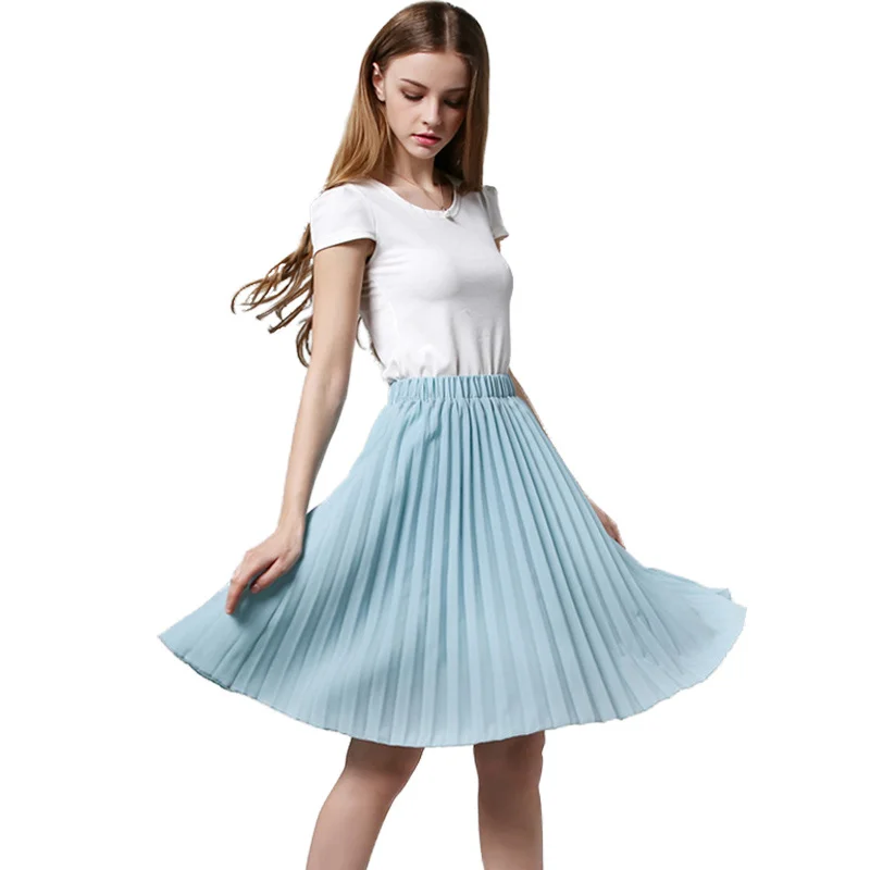 MWSFH винтажная юбка размера плюс, Новая Мода, Весенняя Повседневная плиссированная юбка средней длины до колена, бальное платье для скейтера, женские длинные юбки - Цвет: Light blue as Inmge