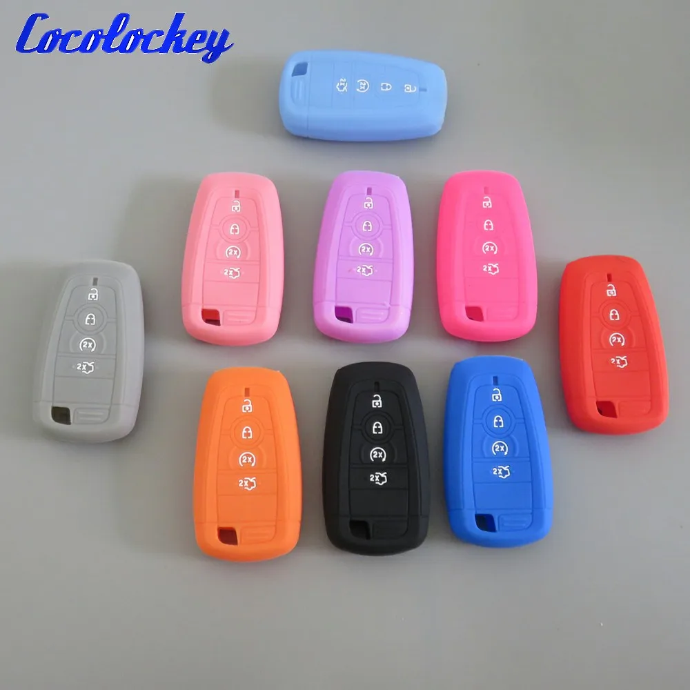 

Cocolockey Silicone Car Key Cover Fob Case for Ford 2017 Mondeo Mustang Raptor F150 Smart Keyless Enter 4 Button Car Styling