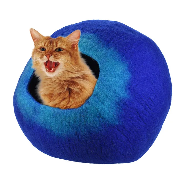 Handcrafted Felted Wool Pet Cat Cave Bed Nest Soft Comfortable for