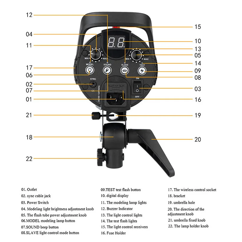 Godox DE300 300 Вт компактный студийный светильник-вспышка, стробоскоп, светильник ing, лампа с головкой 300Ws 220 V/110 V GN58 5600K