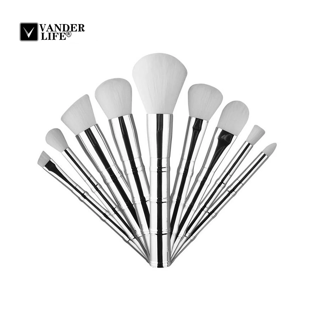 Набор кистей для макияжа Maquiagem бамбуковой формы 9 шт. набор теней Silver Pinceaux Brochas Pincel