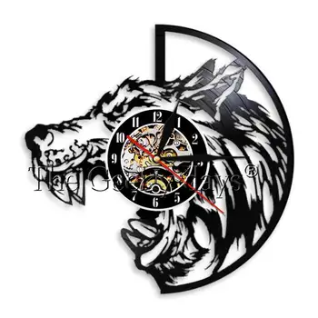 

Wolf Wall Art Vinyl Record Clock Wolf Portrait Wolf Head Laser Cut Decor Wall Clock Animals Wolf Tooth Large Mouth Clock Watch