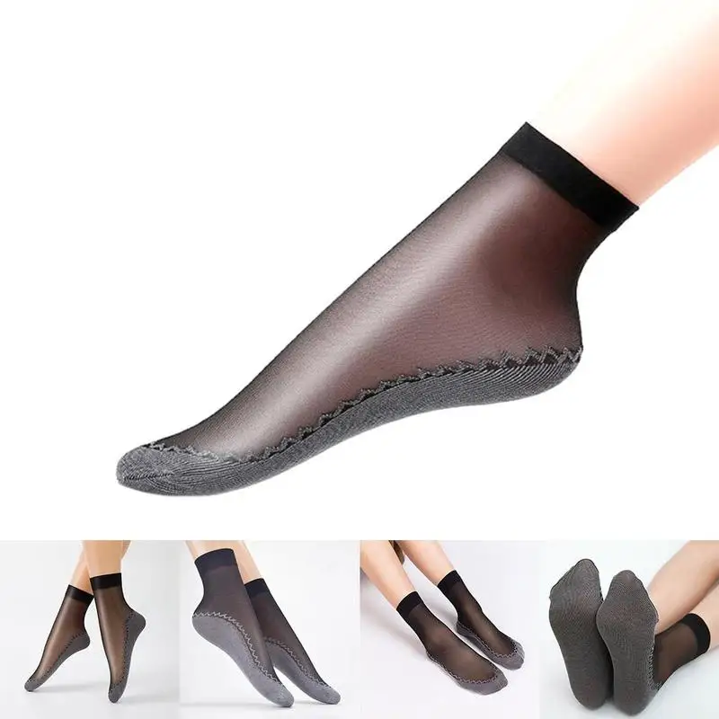 Newly 1 Pair Soft Socks Casual Non-slip Bottom Spring Summer Women Splice Fashion Transparent Ladies Girls Core Socks
