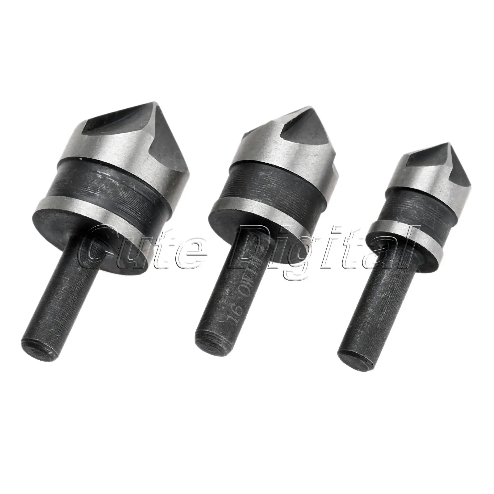 3pcs Countersink Drill Bit Set 1/4" Hex Shank 5 Flute Chamfering