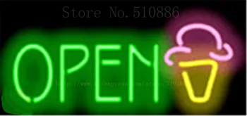 

17*14" Ice Cream Open NEON SIGN REAL GLASS BEER BAR PUB LIGHT SIGNS store display Restaurant Shop food Advertising Lights