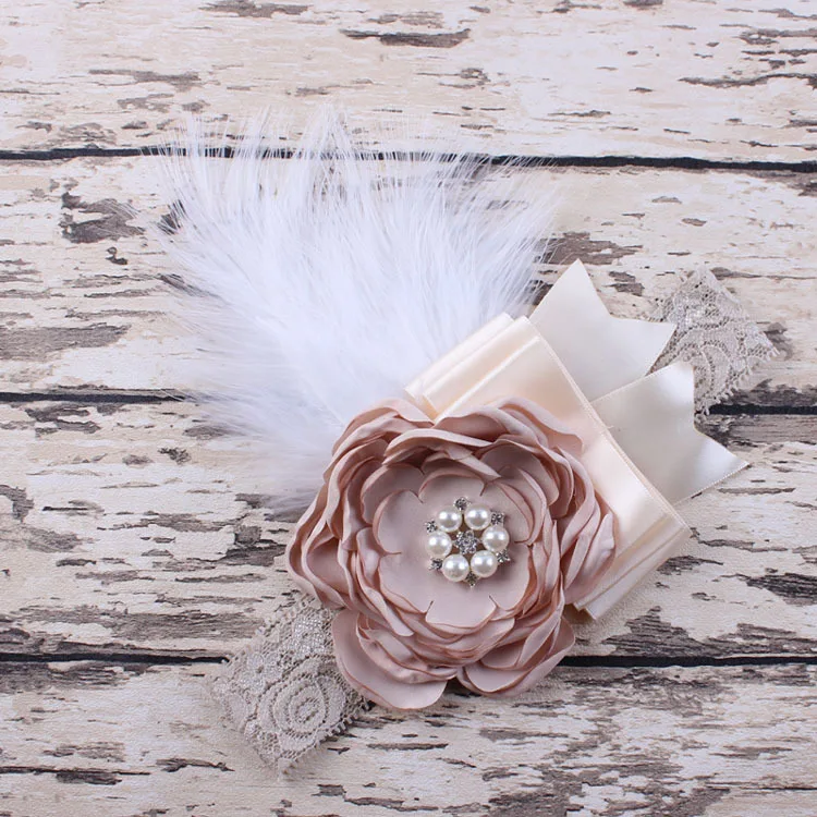 

baby headband hair Bow flower Rhinestone lace hair band Girls Feather fabric flowers headbands Children girls hair accessories