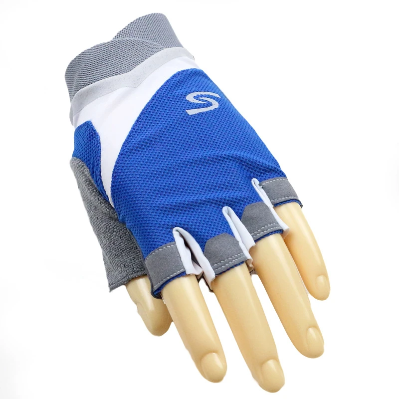 Летние тонкие спортивные перчатки для фитнеса для мужчин и женщин дышащий силикон нескользящий тренажерный зал тяжелая атлетика Йога пара тренировочные на полпальца - Цвет: Синий